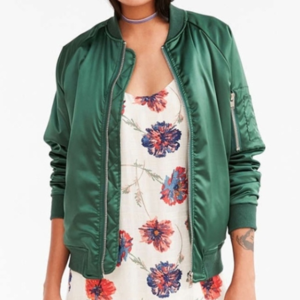 UNIF Urban Outfitters green satin bomber jacket - Picture 2 of 7